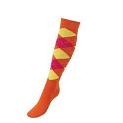 Reitsocken COMFORT-KARO, orange/citrus/magenta, Reitstrümpfe, Kniestrümpfe, Argyle-Design